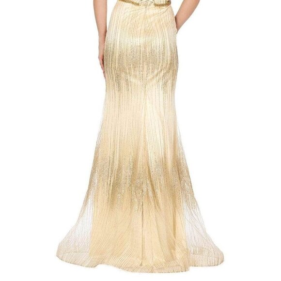NWT Dancing Queen 4071 Lace Appliques/Embroidery Prom Dress Gold Size XS - Picture 4 of 8